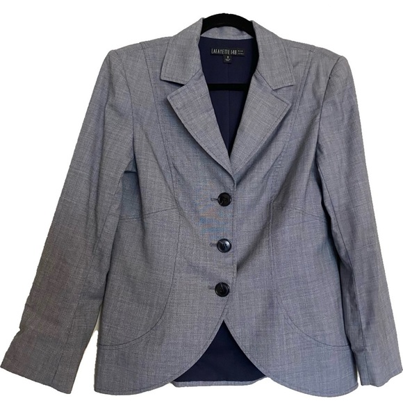 LAFAYETTE 148 NY Virgin Wool Blend Blazer Jacket Blue Size 8 - Picture 1 of 12
